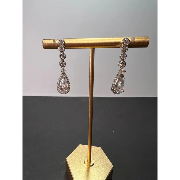 Teardrop CZ sterling silver dangle earrings - Picture 3 of 10